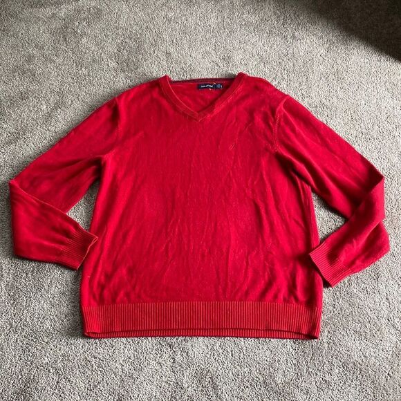 Nautica Red V-Neck Cotton Sweater SIZE L - Picture 1 of 5